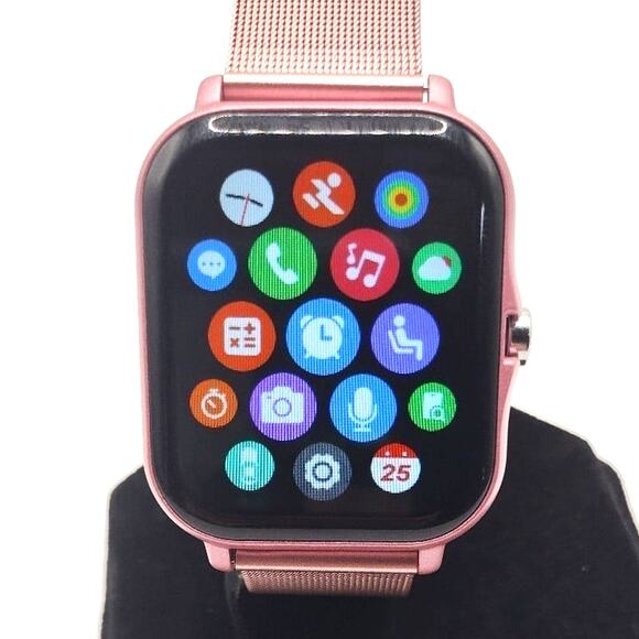 Pink Smartwatch Stainless Steel for Android or Apple Fitness Sleep Heart Tracker - Picture 1 of 10